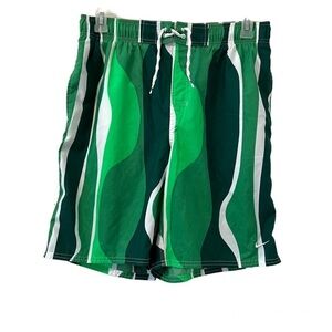 Nike Green & White Print Swim Trunks